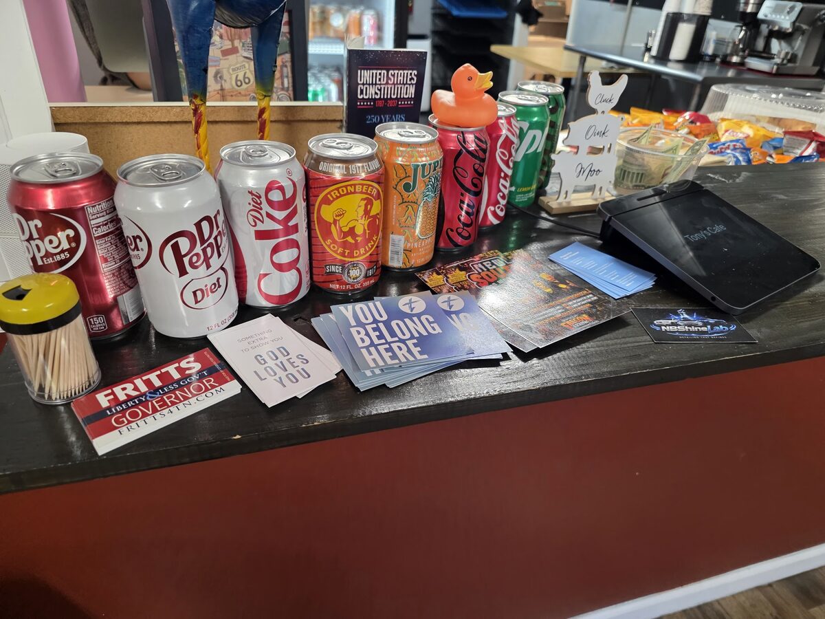 Canned drink selection at the counter